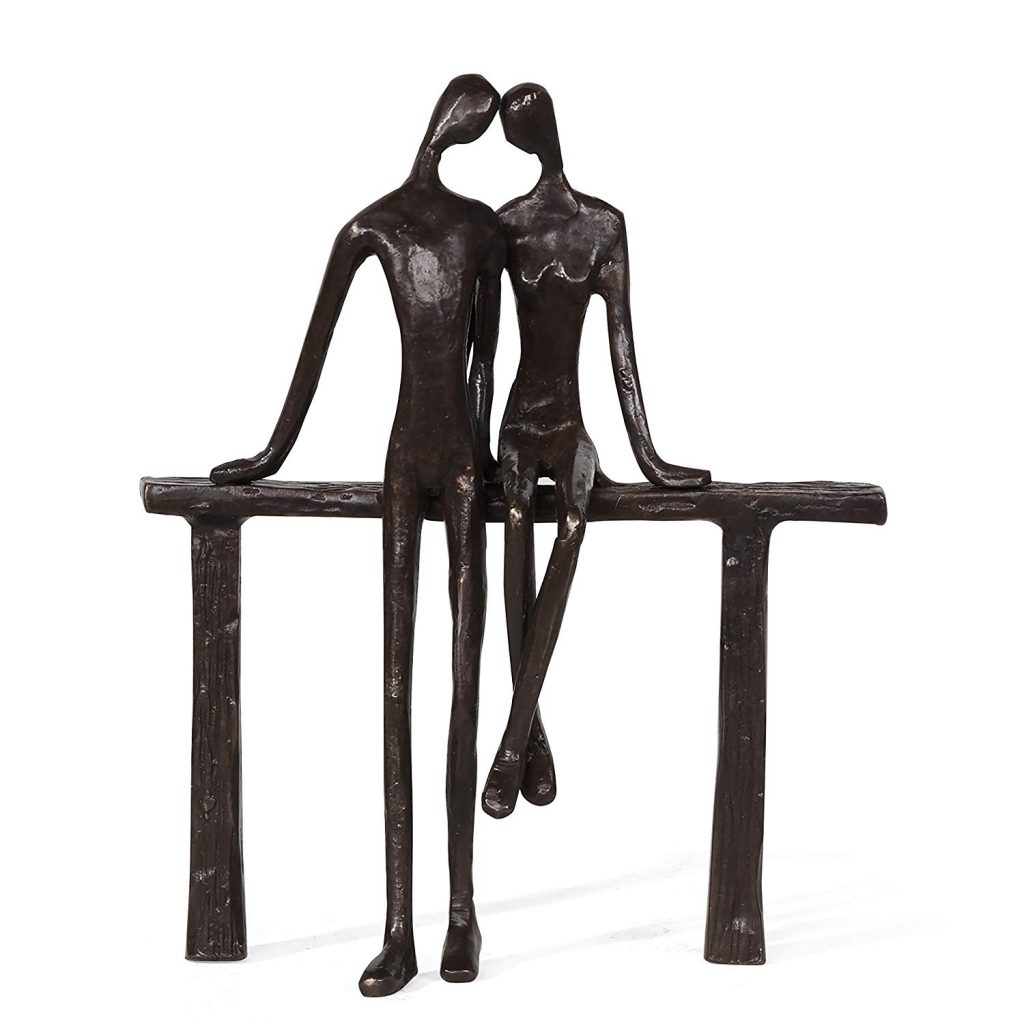 Romantic Couple Reclining on Bench Bronze Sculpture