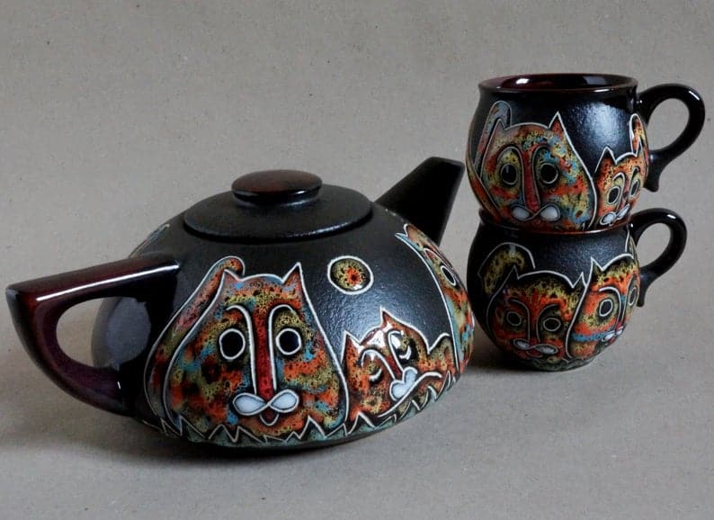 Ceramic tea set Cats