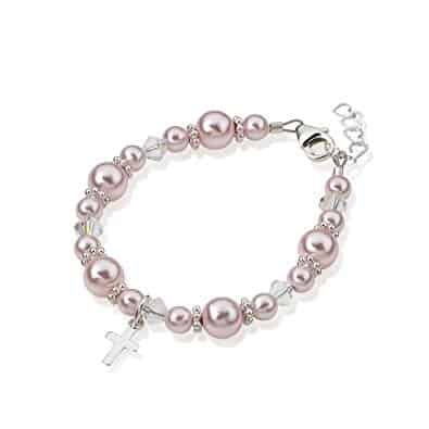 Girl Baby Bracelet with Simulated Pink Pearls