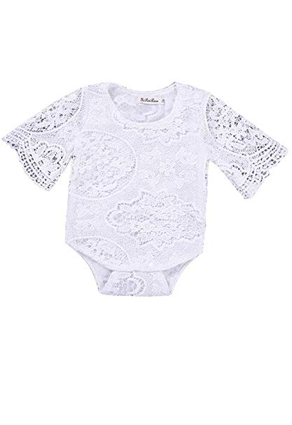White Hollow Ruffles Sleeve Lace Romper Sunsuit